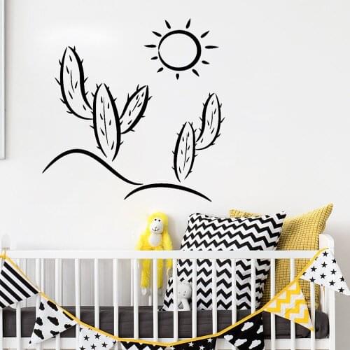Cactus Sun Nursery Wall Decal Desert Wall Sticker for Bathroom Removable Vinyl Art for Kids Rooms Living Room Decoration D750