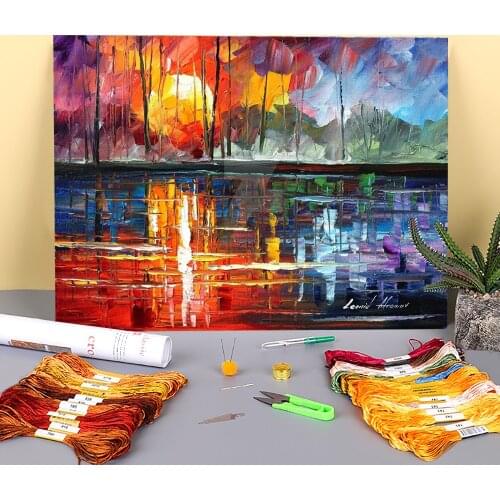 Oil Painting Style Lake Printed 11CT Cross-Stitch DIY Embroidery Patterns DMC Threads Handicraft work Sewing Craft Decor