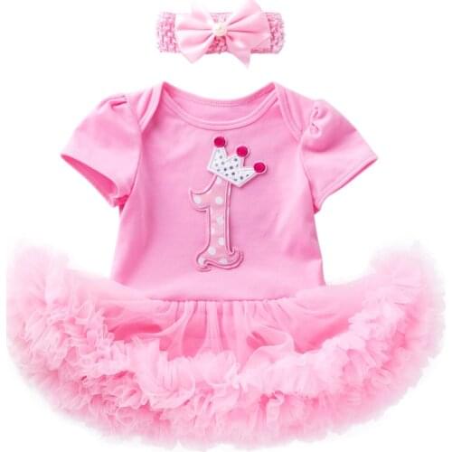 Baby Girls Birthday Outfits Dresses for 1st First Birthday Party Romper + Bow Headband 1 Year Christening Tutu Dress 2Pcs Suit