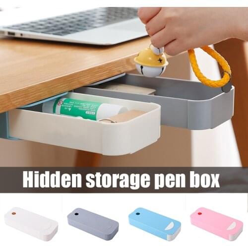 Storage Box Stationery Case Desk Organizer Invisible Under Table Office Paste On Drawer Divider ABS No Trace B88