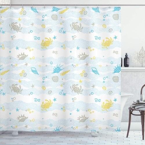 Crabs Shower Curtain Maritime Sea Theme Crabs and Seashells Animals on The Spotted Background Print Bathroom Decor Set with Hook