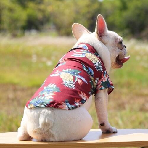 Summer Fashion Dog Clothes Floral Printed French Bulldog T-shirt Hawaiian Beach Chihuahua Shirt Clothing for Small Large Dogs