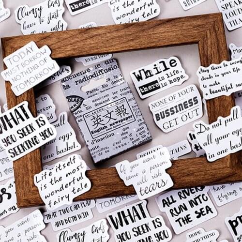 46pcs/box Vintage English Newspaper Diary Paper Label Sealing Adhesive Scrapbooking Decorative DIY Stickers