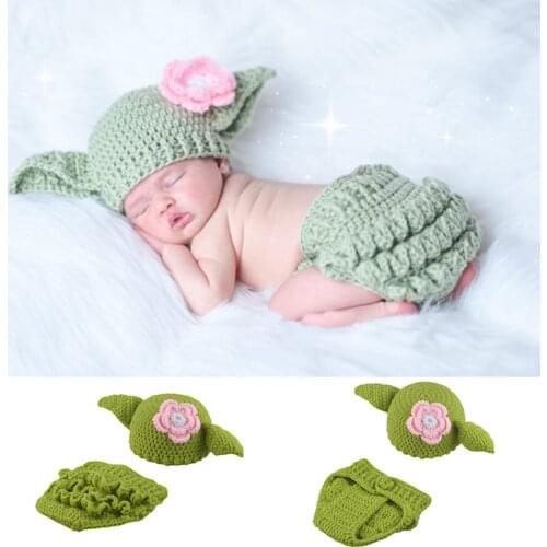 Newborn Baby Handmade Knitting Photography Props Cartoon Hat Set Infant Girl Boy 3M Green Designer Clothing Accessories Costumes