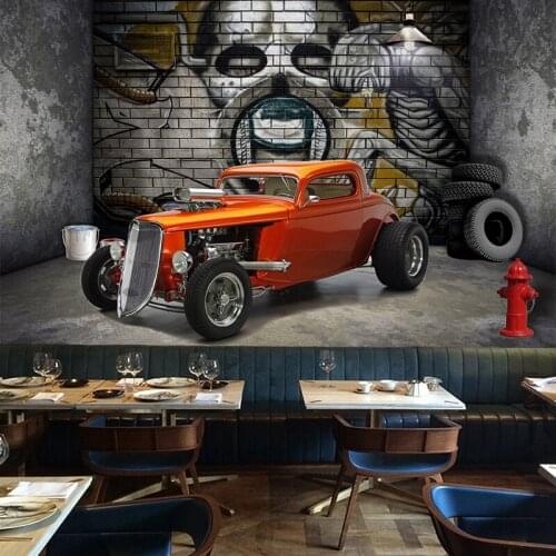 Restaurant Cafe KTV Bar Wall Paper 3D Stereo Space Car Skull Street Graffiti Photo Wall Murals Modern Creative Decor Wall Cloth