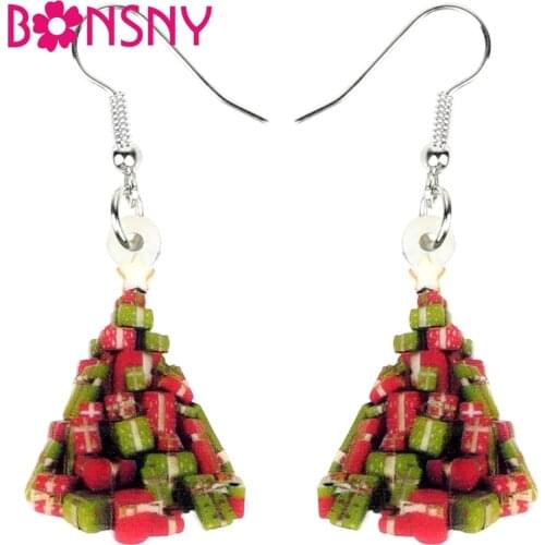 Bonsny Acrylic Christmas A Pile Of Gift Earrings Drop Dangle Fashion Ornaments Jewelry For Women Girls Teens Accessories Bijoux