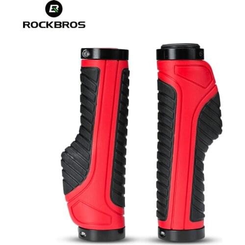 Rockbros Mountain Bike Grips Handle Grip Shock Absorption Bicycle Handlebar Grips Rubber + Aluminium Alloy Bike Accessories