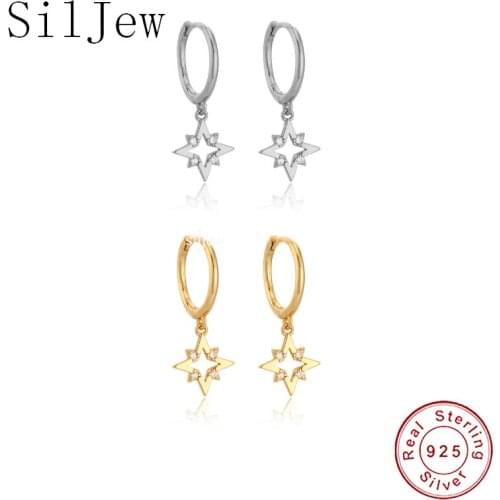 SilJew 925 Sterling Silver Spike Drop Earring Dangle Charm Women Piercing Pendiente Clear Zircon Fine Jewelry For Statement 2022