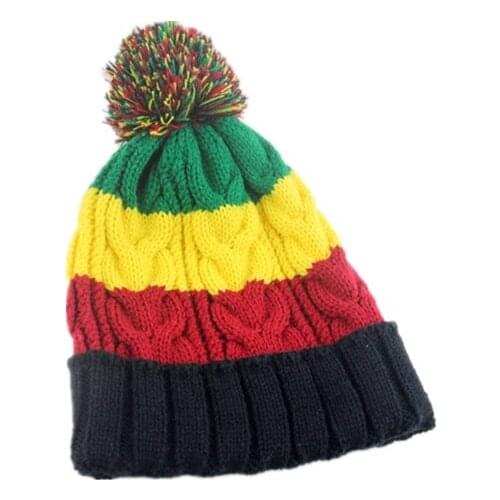 Bob Marley Jamaica Rasta Slouch Beanie Hat Warm Beret Cap Winter Reggae Multi-colored Stripe Hip Hop Baggy