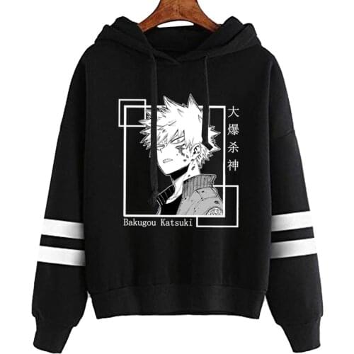 Harajuku My Hero Academia Hoodies Men Women Long Sleeve Sweatshirt Bakugou Katsuki Anime Black HoodiesTops Clothes