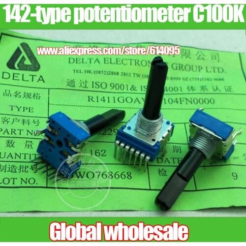 3pcs 142-type vertical double potentiometer C100K / handle length 28MMF / 7 feet / R1411G0AV1C104FN