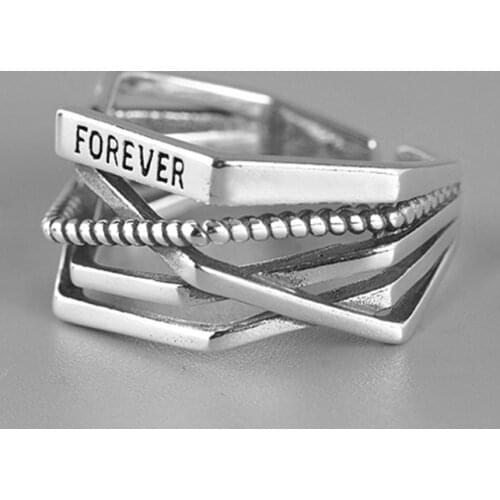 ModaOne Vintage Mutil-layer Twist Rope Rhombus Thai Silver Rings 925 Sterling Silver Forever Love Letter Rings For Women