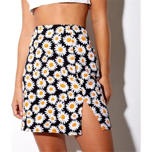 Women Fashion Floral Daisy Printed High Waist Split Ladies Female Stylish Mini Skirt Dating Shopping Gathering Casual Streetwear