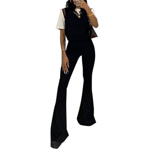 Women Solid Color Flared Pants, Casual High Waist Stretch Skinny Bell Bottom Pants, S/M/L