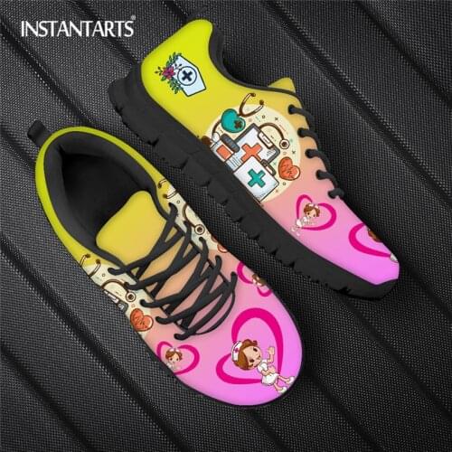 INSTANTARTS Kawaii Love Nurse Print Women Fashion Gradient Sport Sneaker 2021 New Breathable Mesh Footwear Female Casual Flats