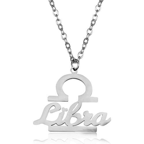 Pendant Necklace Letter Libra Stainless Steel Zodiac Sign Constellation Signs Necklaces For Women 12 Constellation Jewelry Women