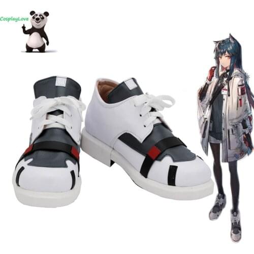 Arknights Texas Winter Black White Shoes Cosplay Long Boots Leather Custom Made For Party Christmas Halloween