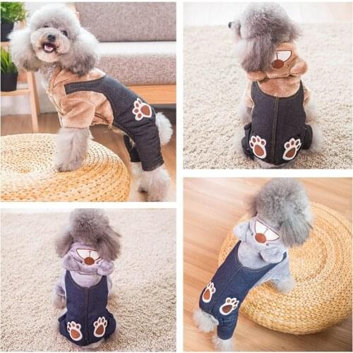Pet Clothes In Winter Thickened Warm Bear Paw Print Suspender Pants Than Bear Bomei Dog Small Dog Cat Clothes Halloween Sweater