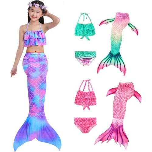 2021 Kids Mermaid Tails for Swimming Little Mermaid Girls Swimsuit Bikini Set Bathing Suit Party Cosplay Costumes No Flipper