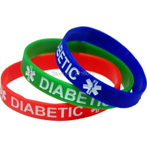300pcs blue green red Medical Alert Diabetic wristband silicone bracelets free shipping by DHL express