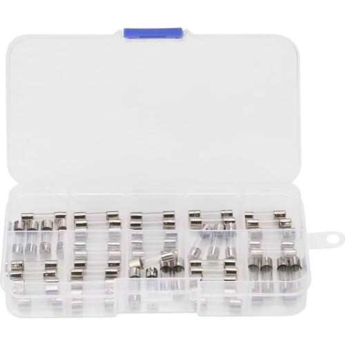 50Pcs 20mm 0.25A 0.3A 0.5A 0.75A 1A 2.5A 3A 4A 6A 6.3A Quick Blow Glass Tube Fuse Fast-Blow Fuse Box Assorted Set