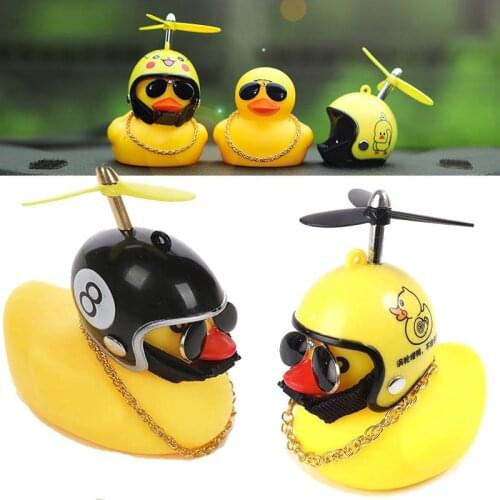Car Duck with Helmet Broken Wind Pendant Small Yellow Duck Road Bike Motor Helmet Riding Cycling Accessories Without Lights