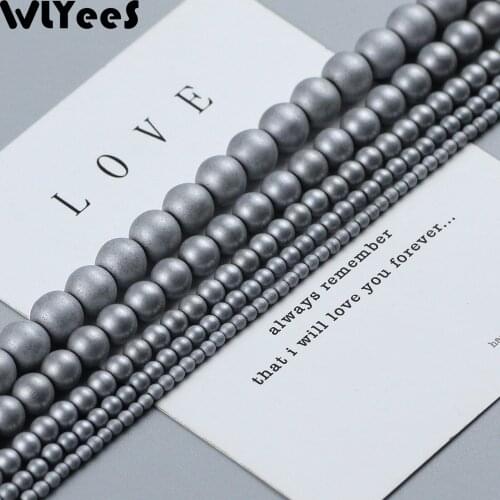 WLYeeS Polish Matte Hematite Beads Plating Silver Natural Stone 2 4 6 8 10mm Ball Loose Beads for DIY Jewelry Bracelet Making
