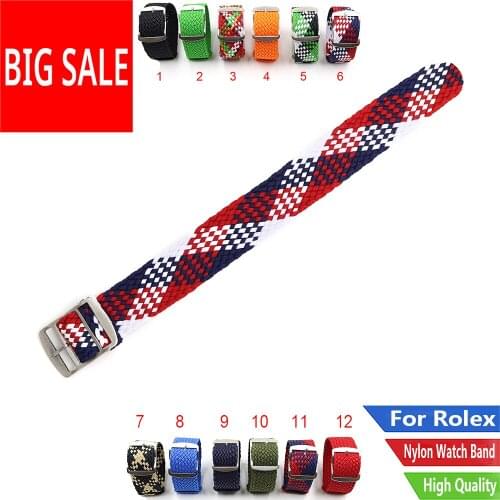 CARLYWET 20 22mm Red Blue Perlon Nylon Replacement Vintage Wrist Watch Band With Brushed Buckle For Rolex Omega Tudor Tissot