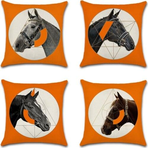 Orange Color Geometric Horse Beige Cushion Cover Decorative Home Sofa Chair Car Seat Friend Kids Bedroom Gift Pillowcase Throw