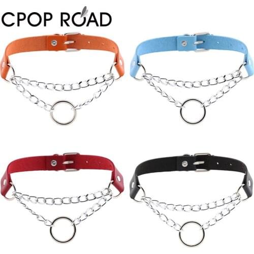 Cpop Egirl Circle Pendant Night Club Choker Necklace Black Faux Leather Chain Sexy Collar Choker for Women Punk Party Jewelry