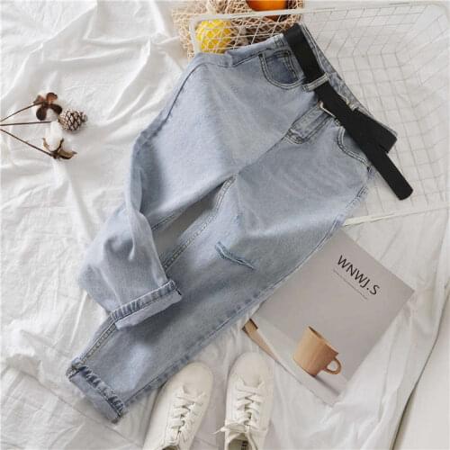5XL Plus Size Vintage Streetwear Hole Ripped Jeans For Women Pantalon Femme Washed Loose High Waist Summer Mom Jeans Mujer C6979