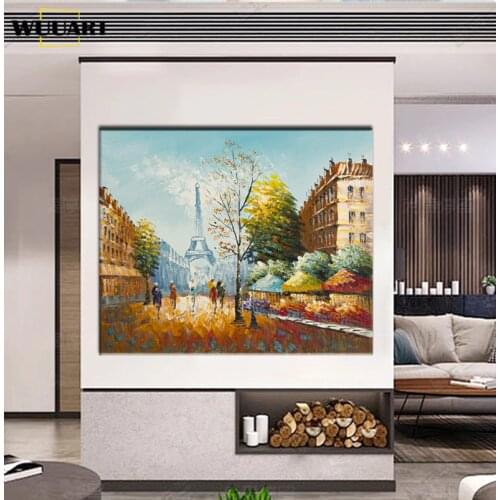 Paris Eiffel Tower landscape knife oil Painting on Canvas Poster hand painted Wall Picture for living room decoration no frame