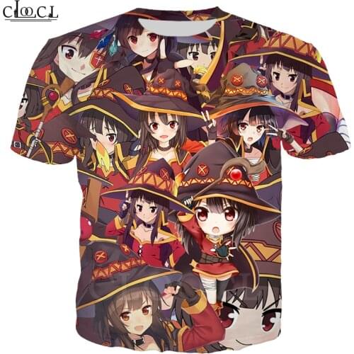 Classic Anime Girl Megumin Konosuba T Shirts 3D Print Men Women Short Sleeve Jogging Sportswear Casual Streetwear Tops T467