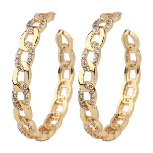 Hawaiian Jewelry Partes Pave Zircon Link Big Gold Hoop Bridal Earrings for Women