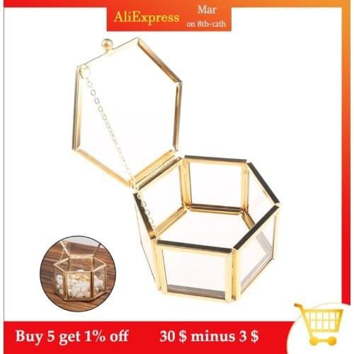 Geometrical Clear Glass Jewelry Box Storage Box Jewelry Organize Holder Tabletop Succulent Plants Container Home Jewelry Storage