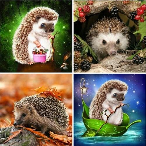 HUACAN 5D Diamond Painting Animal Full Drill Square Diamond Embroidery Hedgehog Cross Stitch Kit Diamond Mosaic Decor For Home
