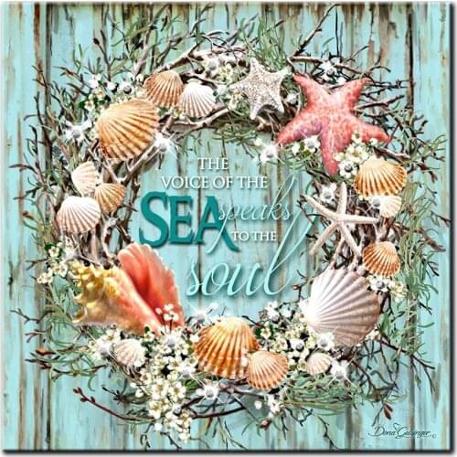 Full Square/Round Drill DIY Diamond Painting Cross Stitch Coastal Shell Wreath Diamond Embroidery Mosaic Rhinestone Home Decor