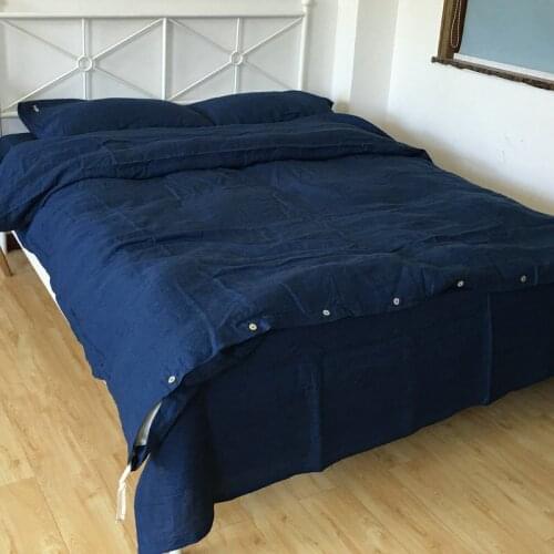1 set /4 piece Waterwash Navy 100% Pure Line Bedding Sets Linen sheets Free Shipping