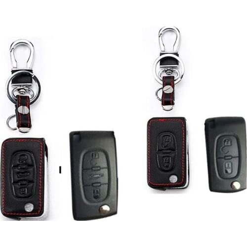 Leather Key Case For Car 2 3 Buttons for Peugeot 308 207 307 3008 807 Expert Partner For Citroen C2 C3 Car Key Cover