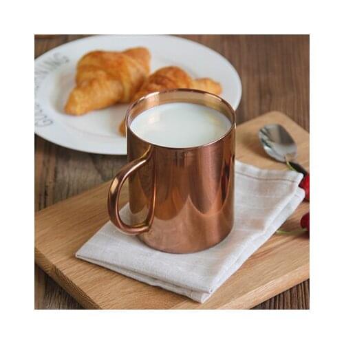 Copper plated stainless steel mug double layer coffee milk cup with handle