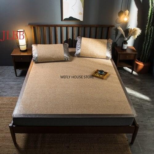 Summer cool Rattan Mat solid Fitted sheet set green Mat bed cover sleeping rubber mat foldable bedspread 3pcs/set camel bed set