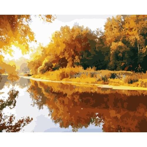 MaHuaf-i066 Autumn lake Painting Coloring By Numbers DIY Cuadros Decoracion Wall Picture For Living Room Oil Painting By Numbers