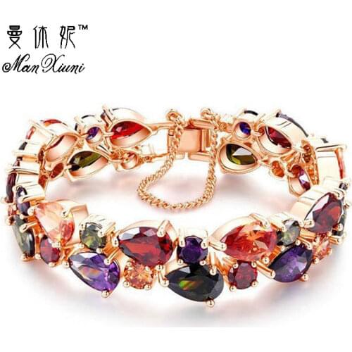 Manxiuni Top Quality Bracelet For Women Pulseira Noiva Feminina Gold Pleated Clear Cubic Zircon Bracelets Bangles Bride Gift