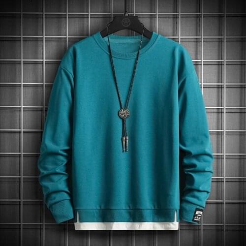 Mens Hoodies Casual Fashion Men Two Fake Pieces Solid Color Pullover Streetwear New Male Korean Oversize Hip Hop Sweatshirts
