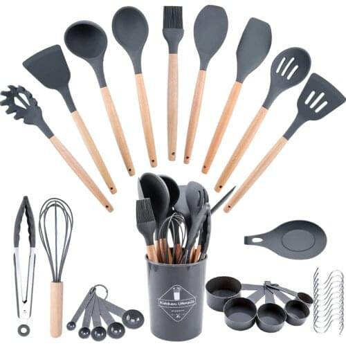 25 Pcs/set Silicone Utensils Set Kitchen Tools And Wooden Gadgets Accessories Whisk For Cooking Tongs Measuring Spoon