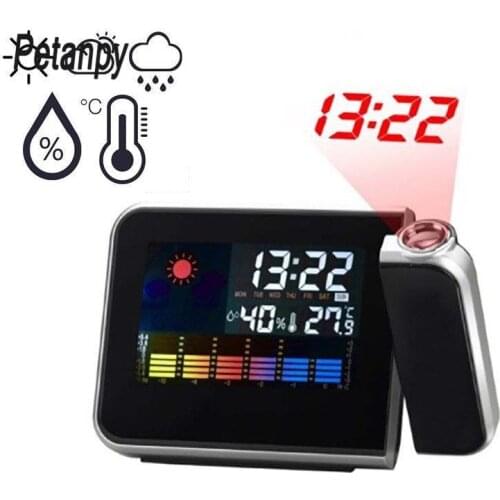2019 New Fashion Attention Projection Digital Weather LCD Snooze Alarm Clock Projector Color Display LED Backlight Bell Timer