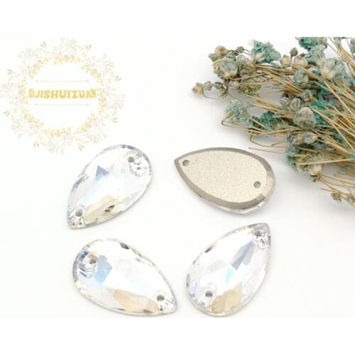 New product Crystal Moonlight 001MO Water drop Crystal Glass Sew-on Rhinestones with two holes DIY wedding Dresses and Clothes