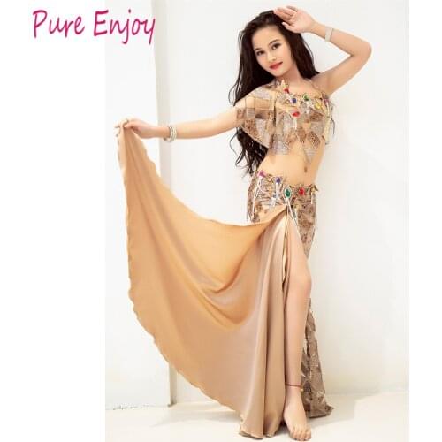 New silk satin High grade kid girls stage performance Belly dance costume set top bra+skirt suits for belly dance wear
