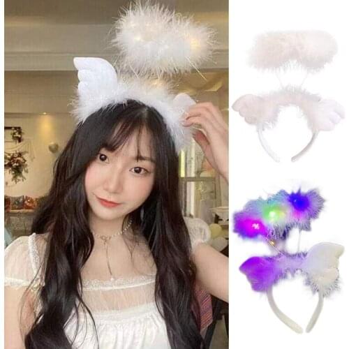 Halloween Hair Hoop Glowing Feather Headband Stage Performance Headdress Angel Wing Headband Cosplay Hair Accessories