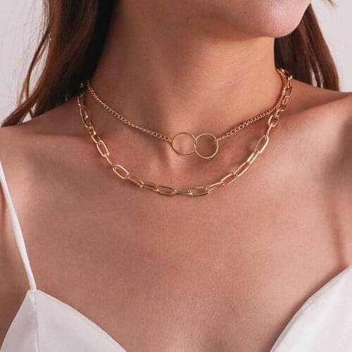 Vintage Punk Thick Chain Double Round Circle Choker Necklace Women Temperament Geometric Neck Chocker Necklace Jewelry Kolye